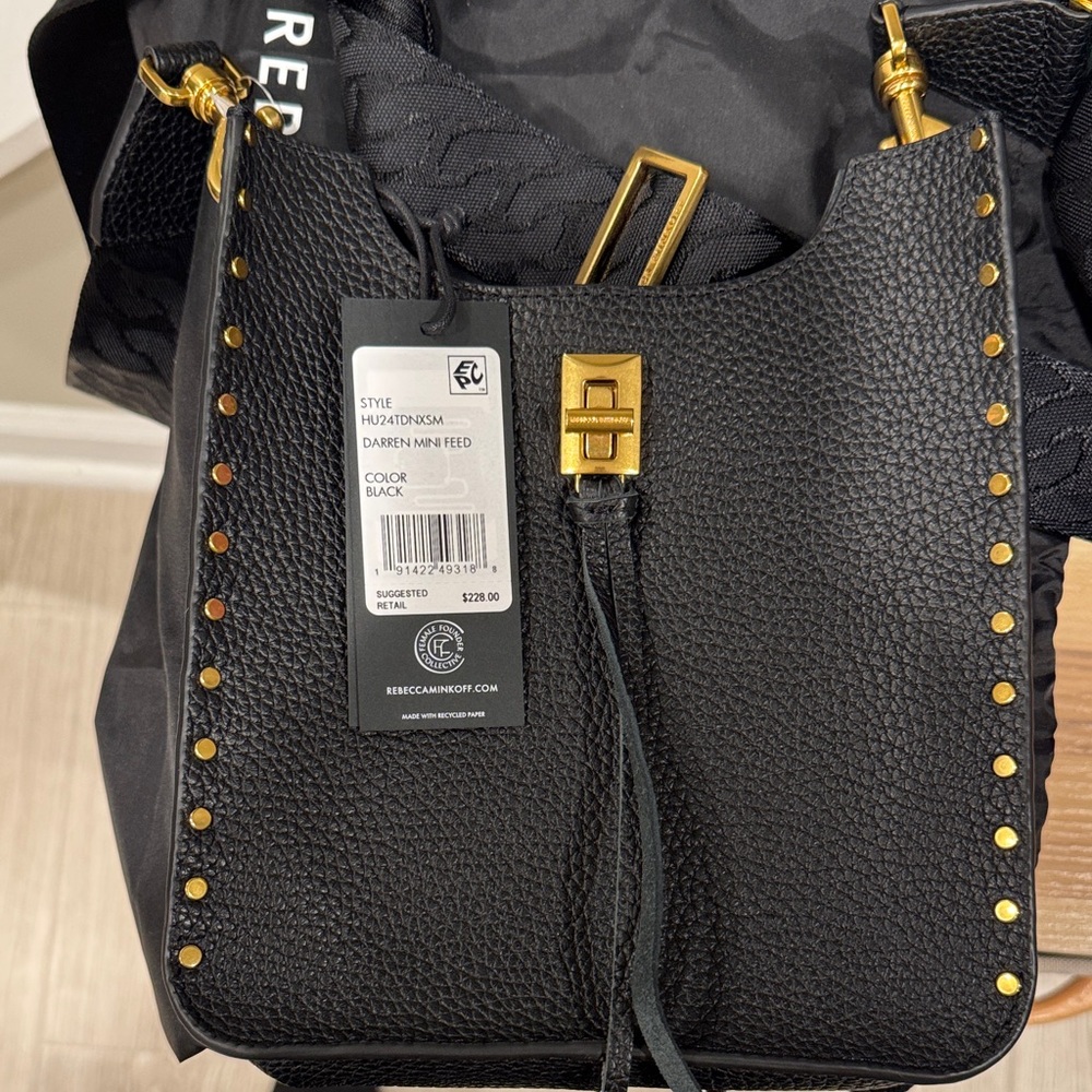 Rebecca Minkoff Black Pebbled Leather Shoulder Bag with Gold Hardware